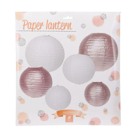Lanterne papir rose guld hvidt, sæt på 6