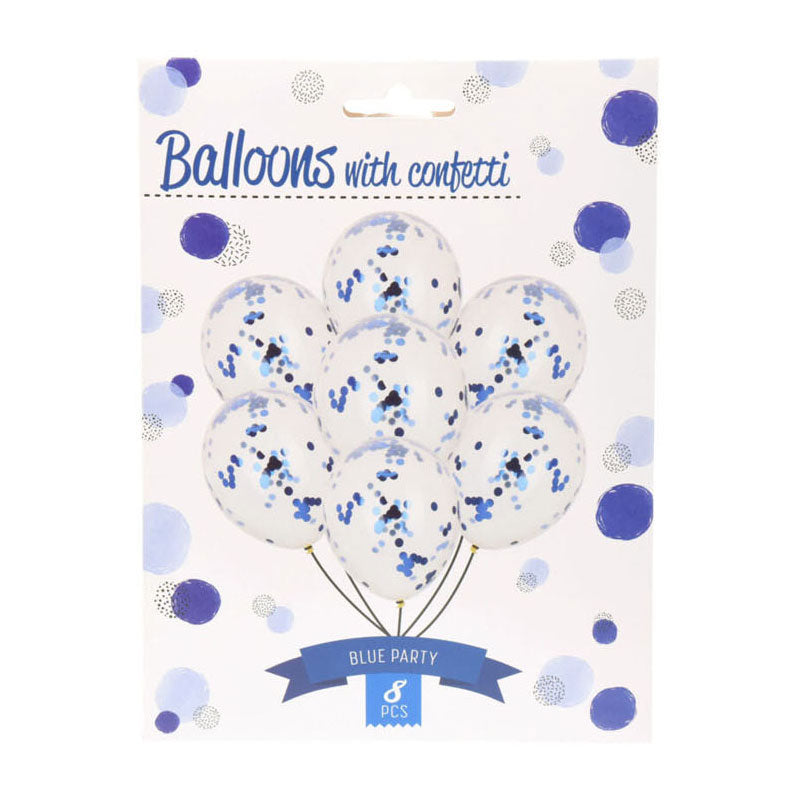Balloner med blå konfetti, 8 stk.