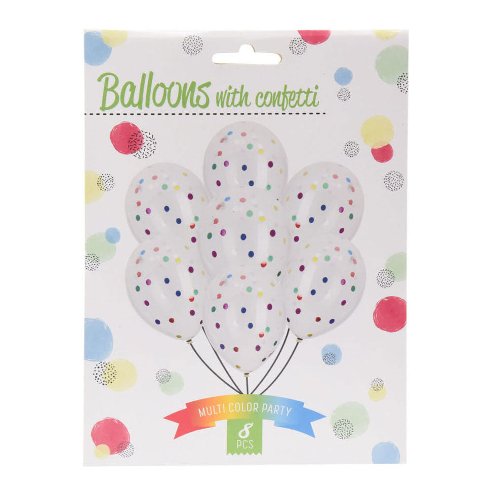 Balloner med Confetti Multi Color, 8 stk.