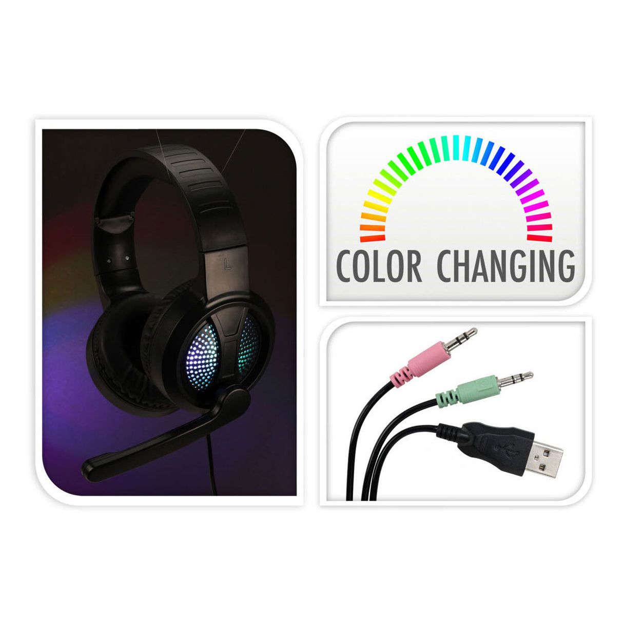 Gaming headset med mikrofon og lys