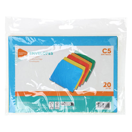 Farvede konvolutter C5, 20 stk.