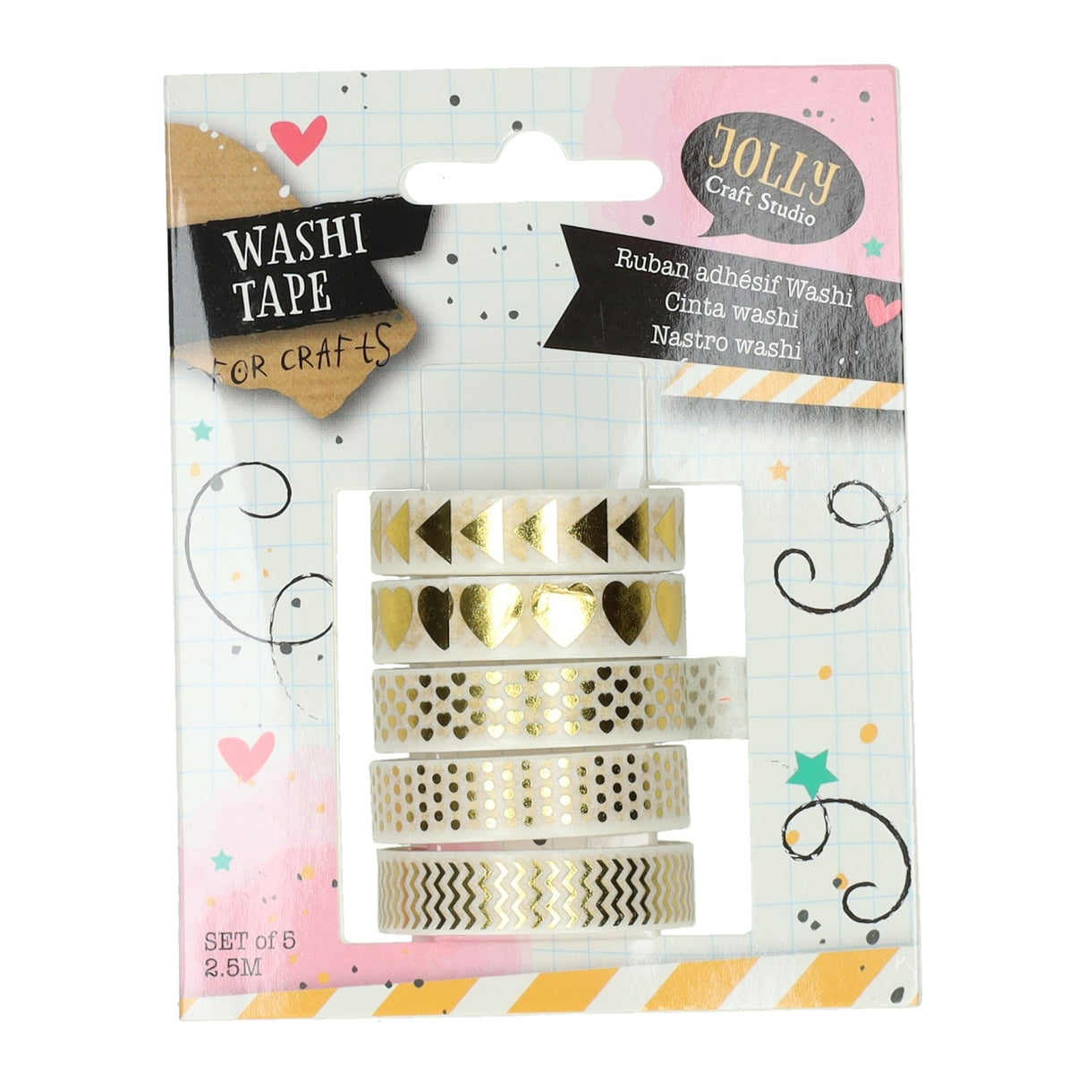 Tape washi papir, sæt med 5 stk