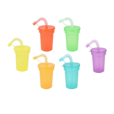 Koopman farvede drikkekopper legetøj med sugerør - sæt med 6 plastik kopper.