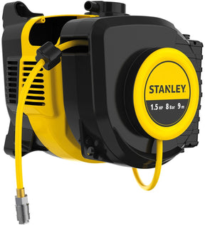 Stanley kompressor, oliefri luftkompressor med selvtilbagetrækkende kabelrulle, vægmontering, 1,5 HK, 8 bar, uden tank