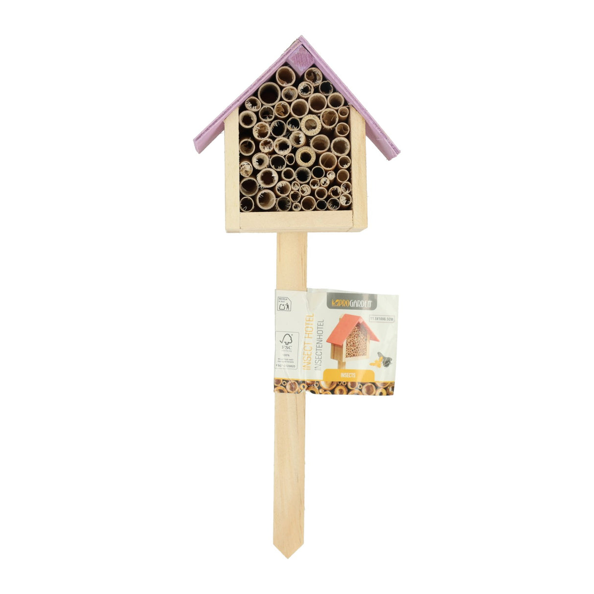 Houten insectenhotel op prikker
