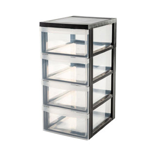 Iris design kommode - 4 halvdybe skuffer - 4x 11l - plastik - sort gennemsigtig - med hjul