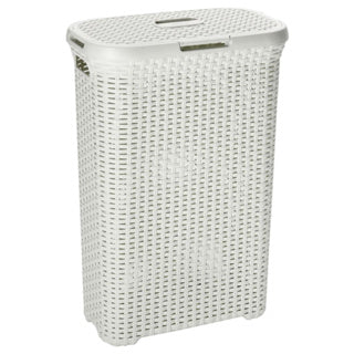 Curver stil vasketøjsboks med låg rattan stil 40 liter elfenben 45x26x62cm