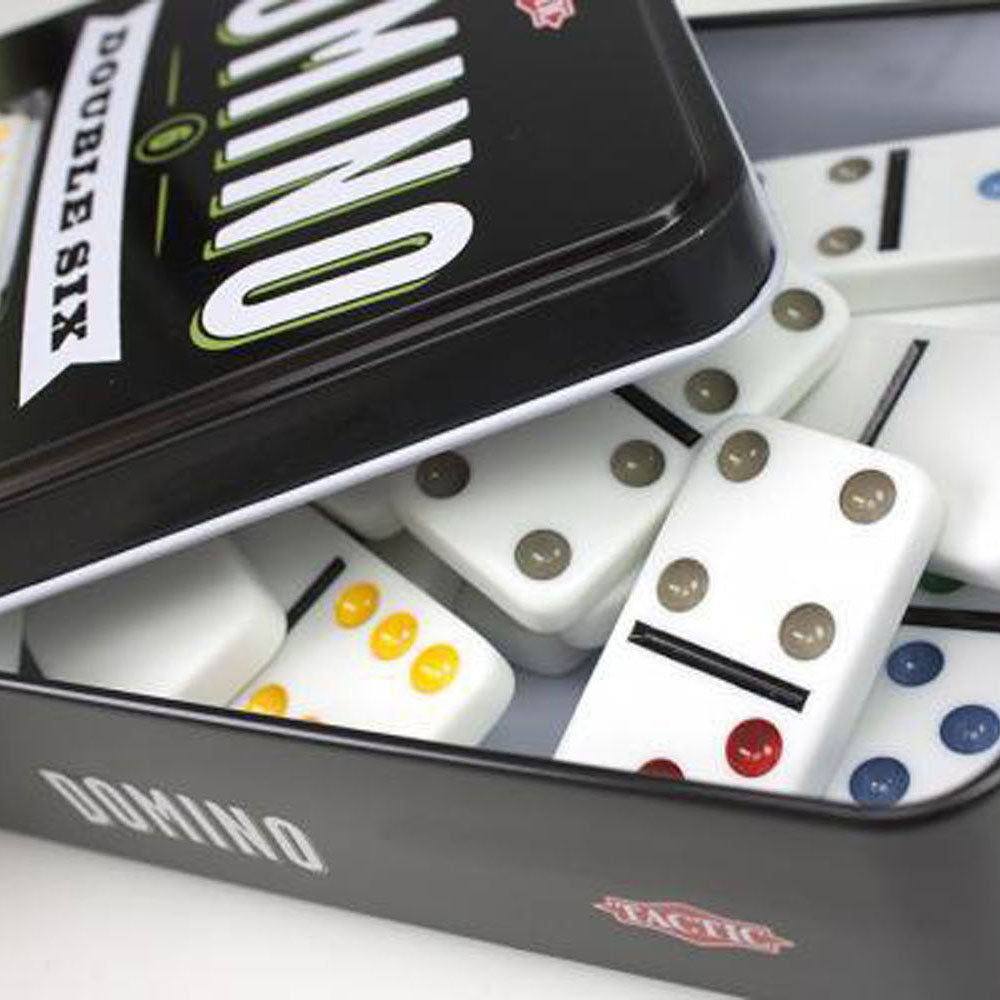 Tactic domino double six – brætspil – luksus dåse – klassisk dominospil med farvede sten – fra 7 år – 2 eller flere spillere