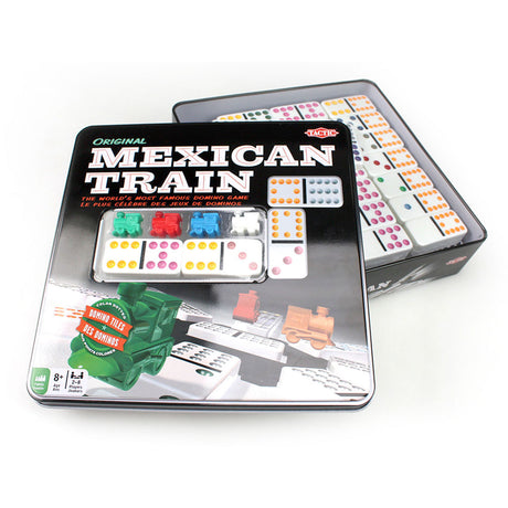 Taktisk domino mexicansk tog – brætspil – luksus dåse – verdensberømt dominospil med farvede sten – 2 til 8 spillere – fra 7 år