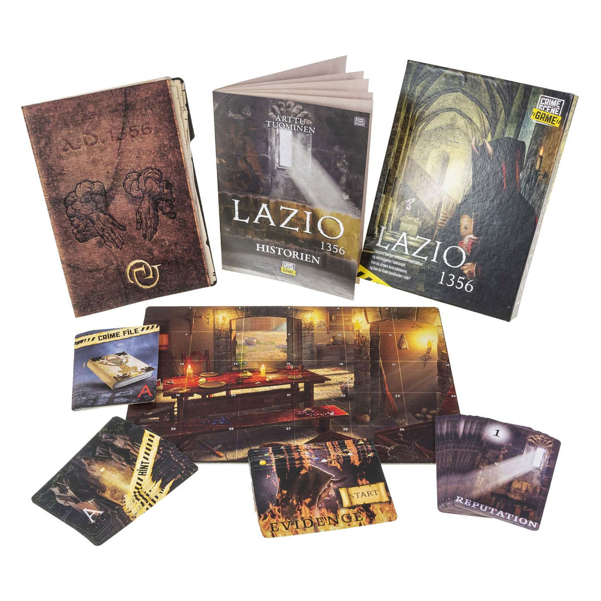 Taktisk gerningssted lazio 1356 – brætspil – krimispil – historisk mysterium i et kloster – dybdegående undersøgelse og deduktion – gerningsstedserie – spilstormstudie -1 eller flere spillere – fra 18 år