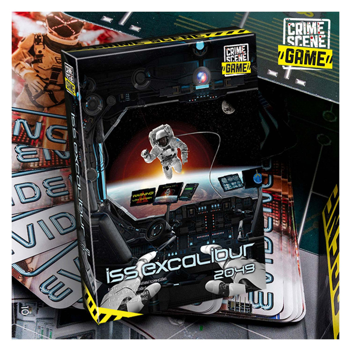 Taktisk gerningssted iss excalibur 2049 – brætspil – krimispil – futuristisk mysterium i rummet – dybdegående efterforskning og deduktion – gerningsstedserie – spilstormstudie – 1 eller flere spillere – fra 18 år