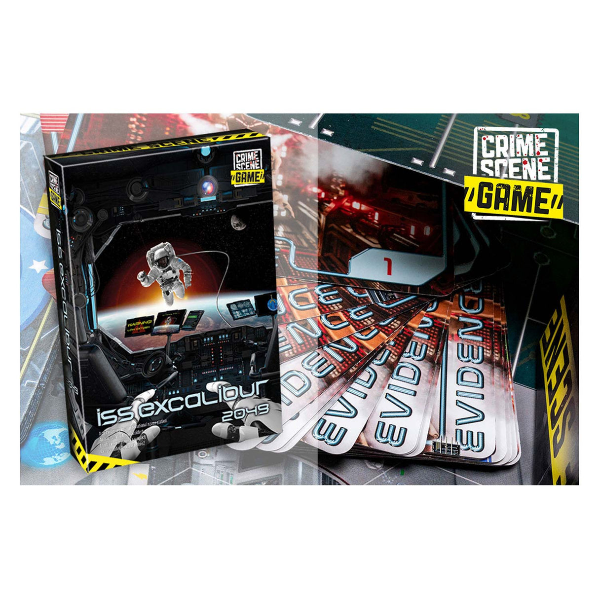 Taktisk gerningssted iss excalibur 2049 – brætspil – krimispil – futuristisk mysterium i rummet – dybdegående efterforskning og deduktion – gerningsstedserie – spilstormstudie – 1 eller flere spillere – fra 18 år