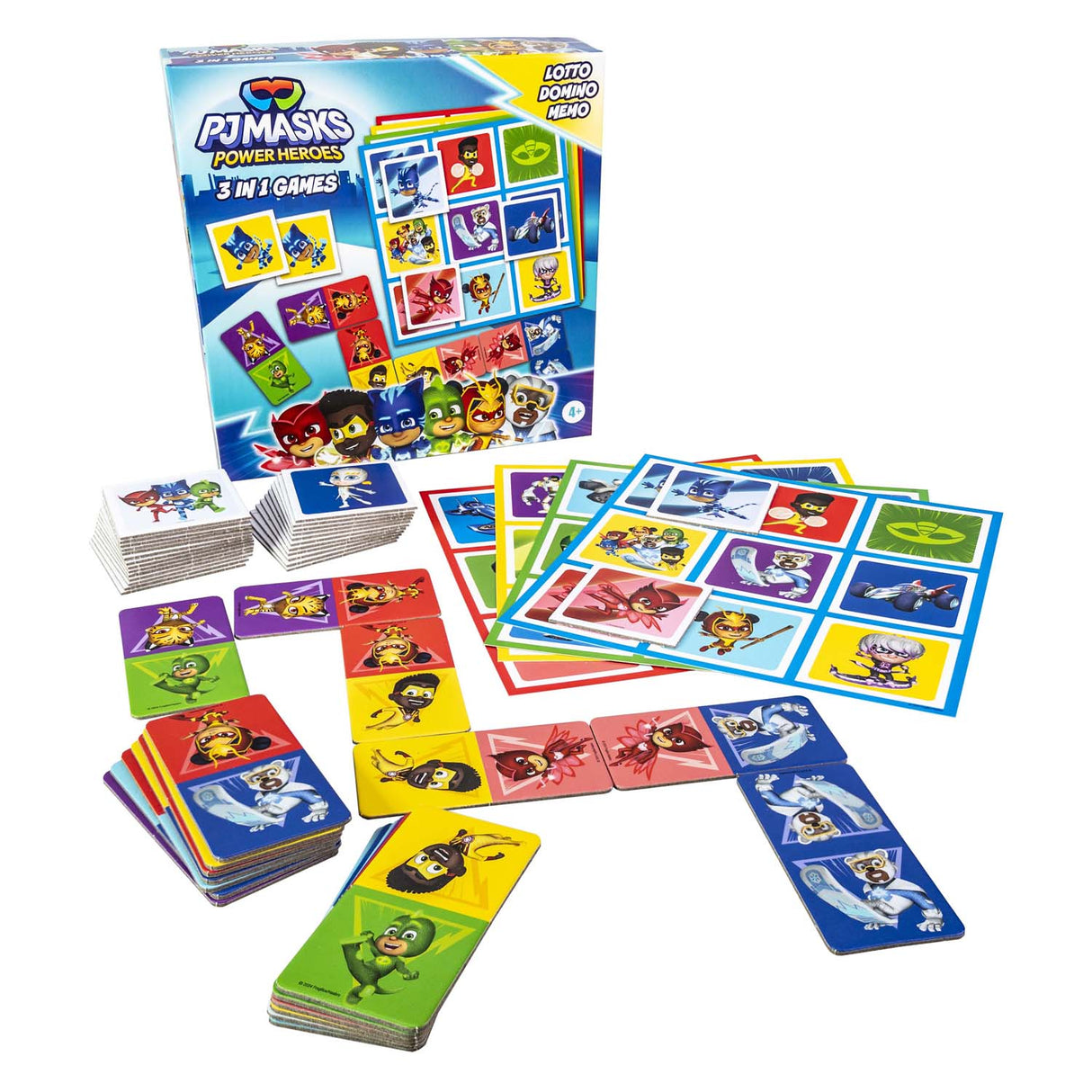 Tactic pj masks 3-i-1 spilsamling – kortspil – lotto – domino – memo – børnespil fra 4 år