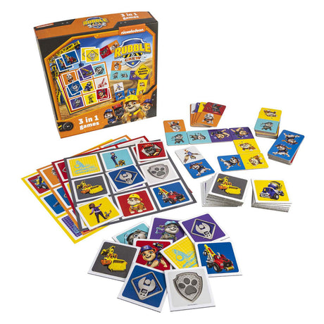 Tactic Paw Patrol Rubble Crew 3-i-1 spilsamling – kortspil – lotto – domino – memo – børnespil fra 4 år