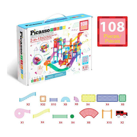 Selecta picassotiles marmor løbe- og racerbane - magnetiske byggefliser - 108 stk.