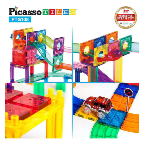 Selecta picassotiles marmor løbe- og racerbane - magnetiske byggefliser - 108 stk.