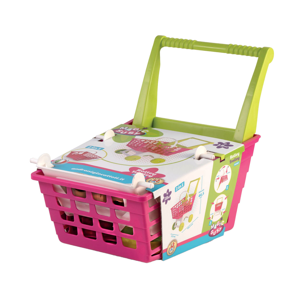 Anroni indkøbskurv pink grøn