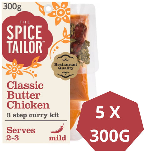 Krydderiskrædderen klassisk butter chicken - indisk karry - måltidspakke med indiske krydderier - værdipakke - 5 x 300 gram