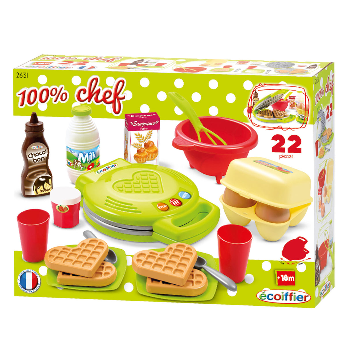 Ecoiffier 100% Chef Waffle Iron, 22dlg.