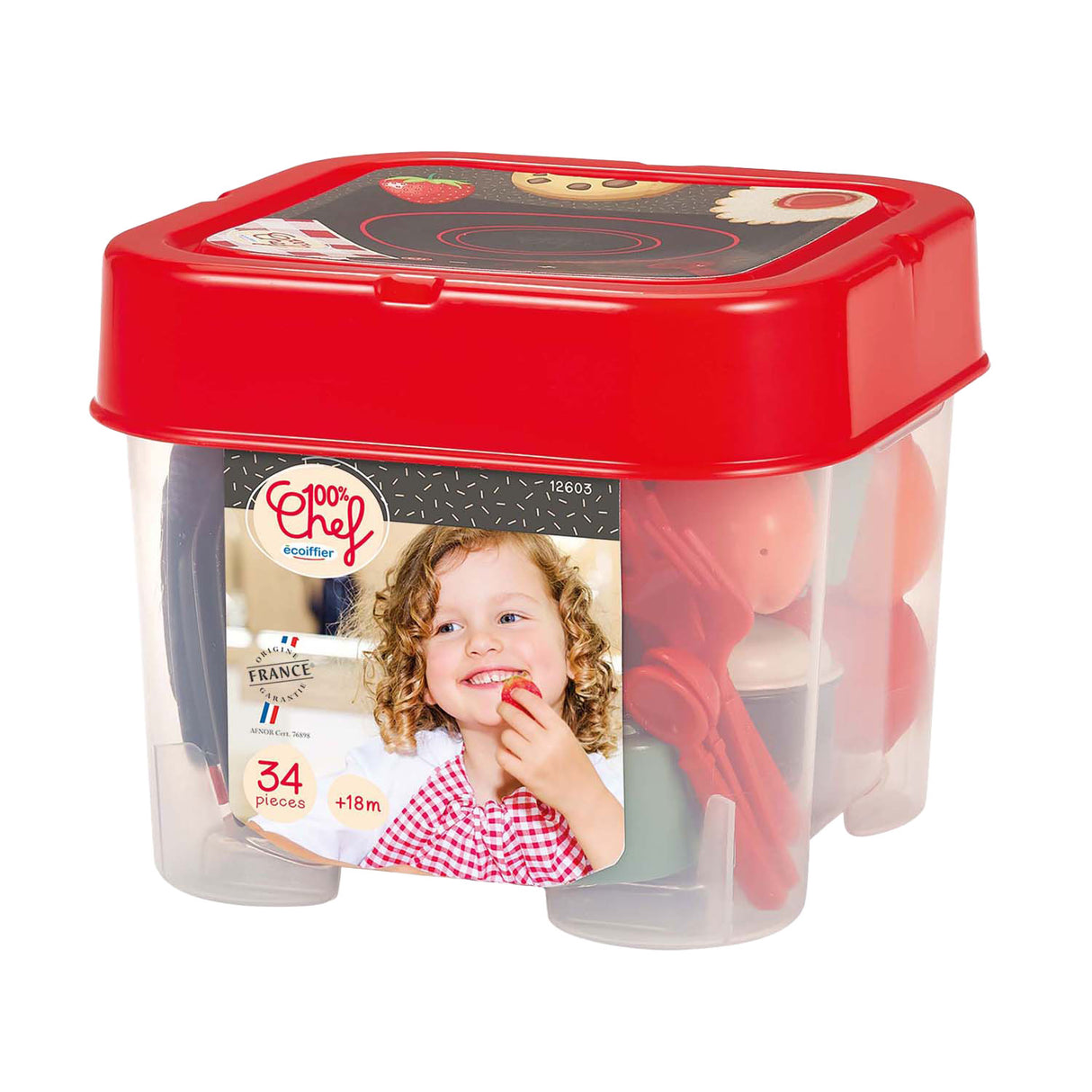 Écoiffier ecoiffier 100% kokkespisestuesæt med legemad - 34 stk.