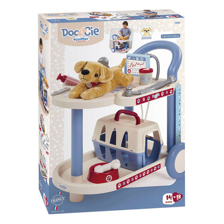Ecoiffier doc cie vets trolley med hund - 14 stk.