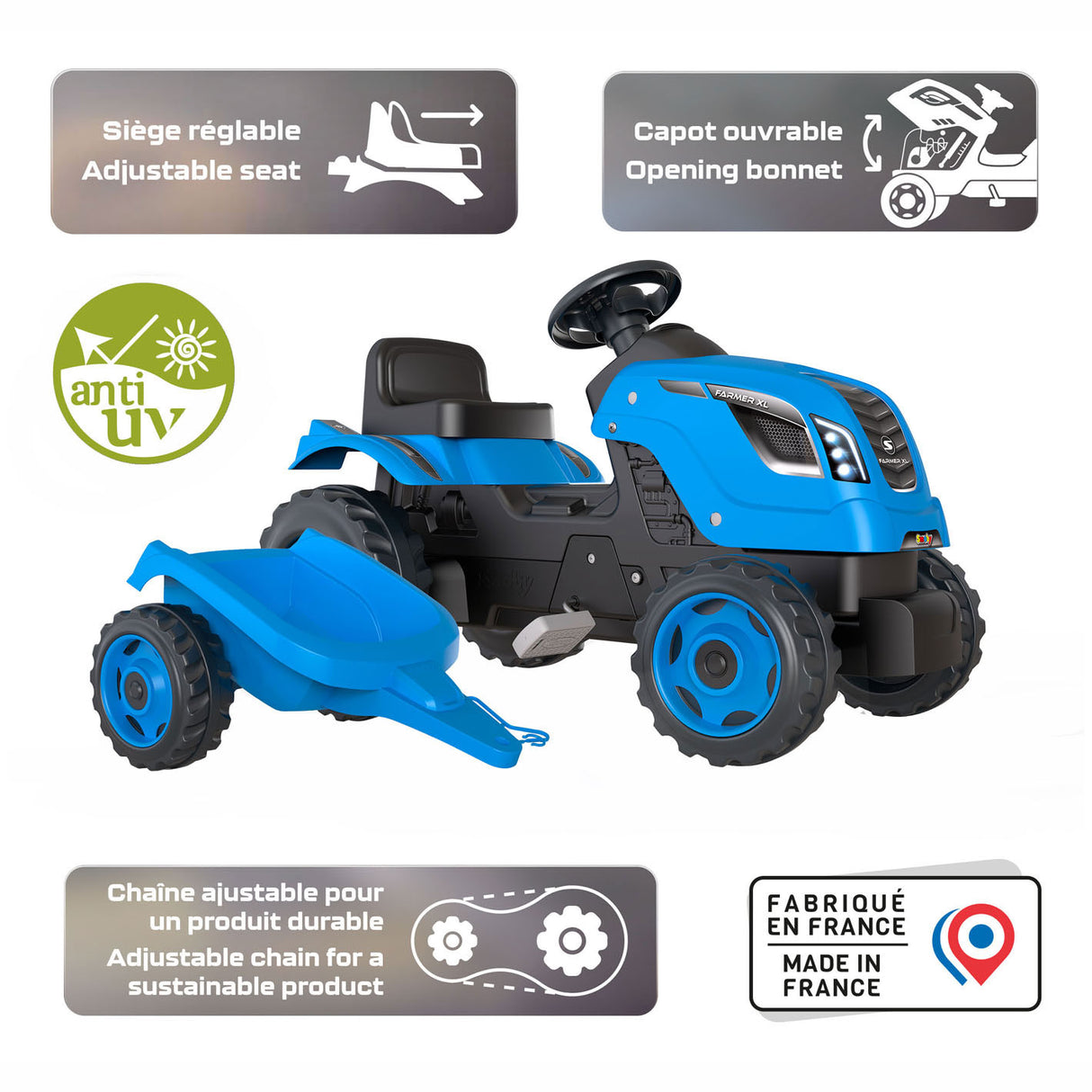 Smoby Farmer XL Steptractor med trailerblå