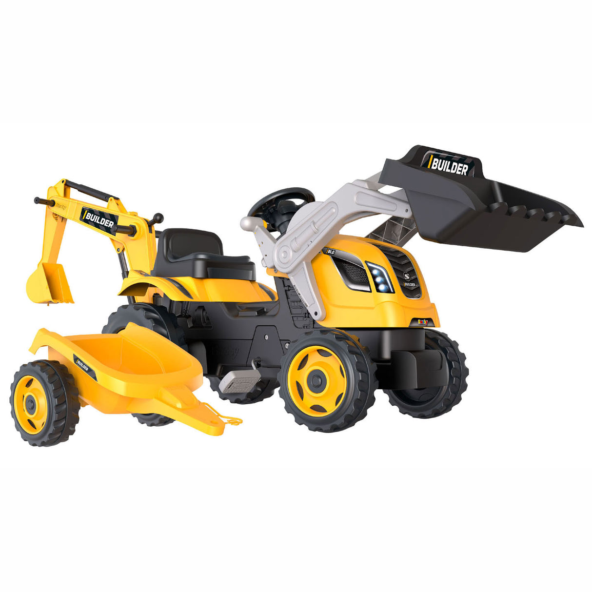 Smoby Builder Max Excavator Tractor med trailer gul