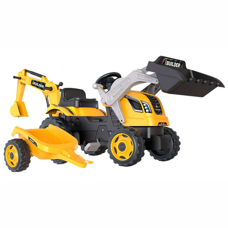 Smoby Builder Max Excavator Tractor med trailer gul