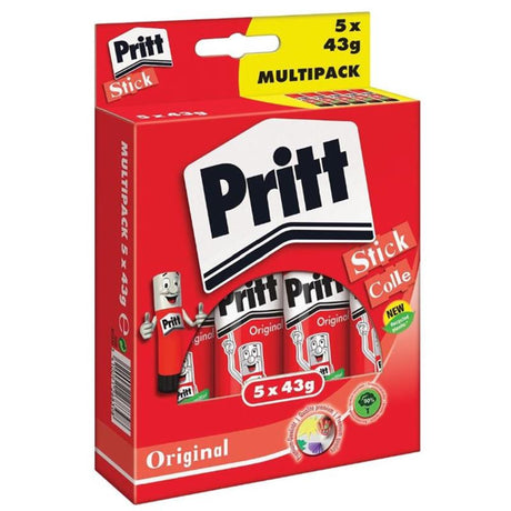 Pritt limstift original 5x43 gram | fordel blister | limstift klæbemiddel | skolekontor limstift | nem at bruge, miljøvenlig limstift.