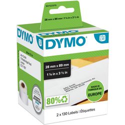 Dymo label-labelskriver ft 89 x 28 mm, hvid (2x 130 styk)