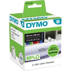 Dymo etiketskriver ft 89 x 36 mm, hvid (2x 260 styk)