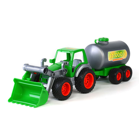 Wader traktor med frontlæsser og tankvogn - grøn plast - 3-6 år