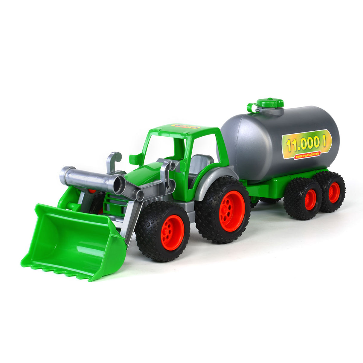 Wader traktor med frontlæsser og tankvogn - grøn plast - 3-6 år