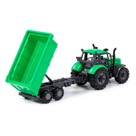 Cavallino traktor med vippet lastbil trailer grøn, skala 1:32