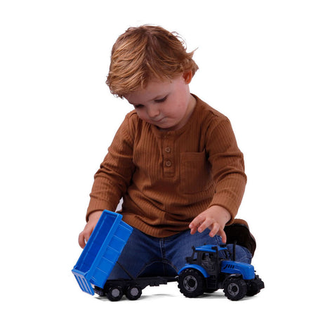 Cavallino traktor med vippet lastbil trailer blå, skala 1:32