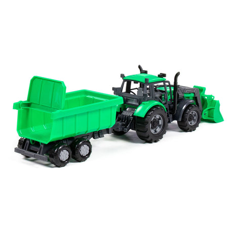 Cavallino traktor med oplader og tilhænger af knoldgrøn, skala 1:32