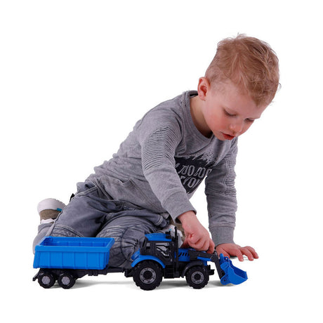Cavallino traktor med oplader og tilhænger vippet lastbil blå, skala 1:32