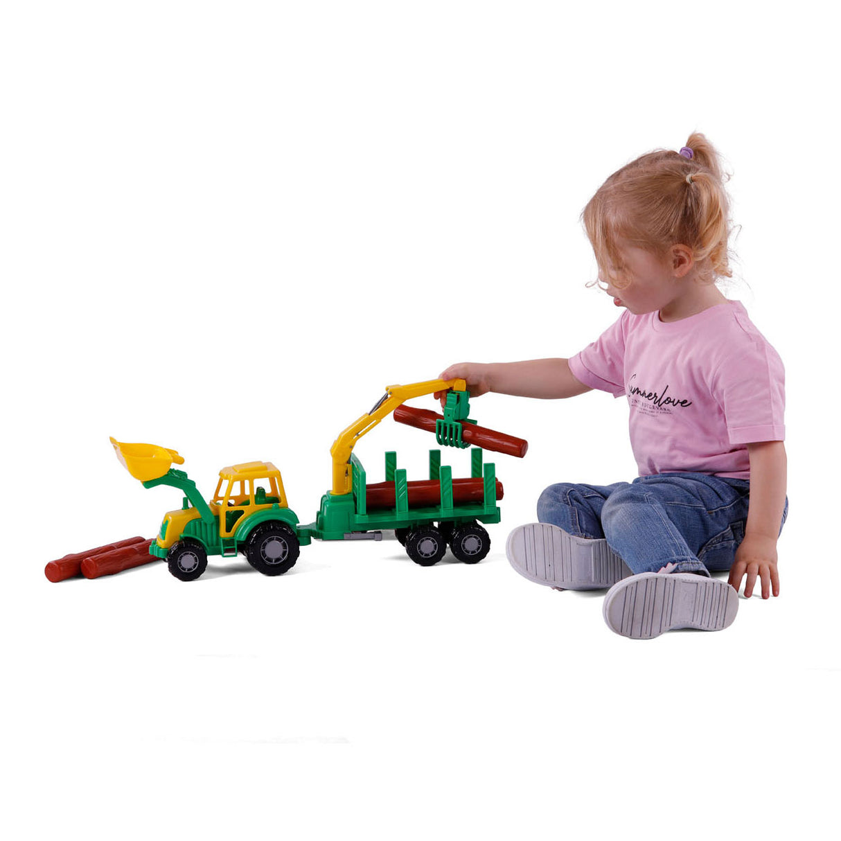 Cavallino junior traktor med kran trailer og træ, 46 cm