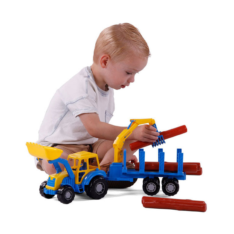 Cavallino junior traktor med kran trailer og træ, 46 cm