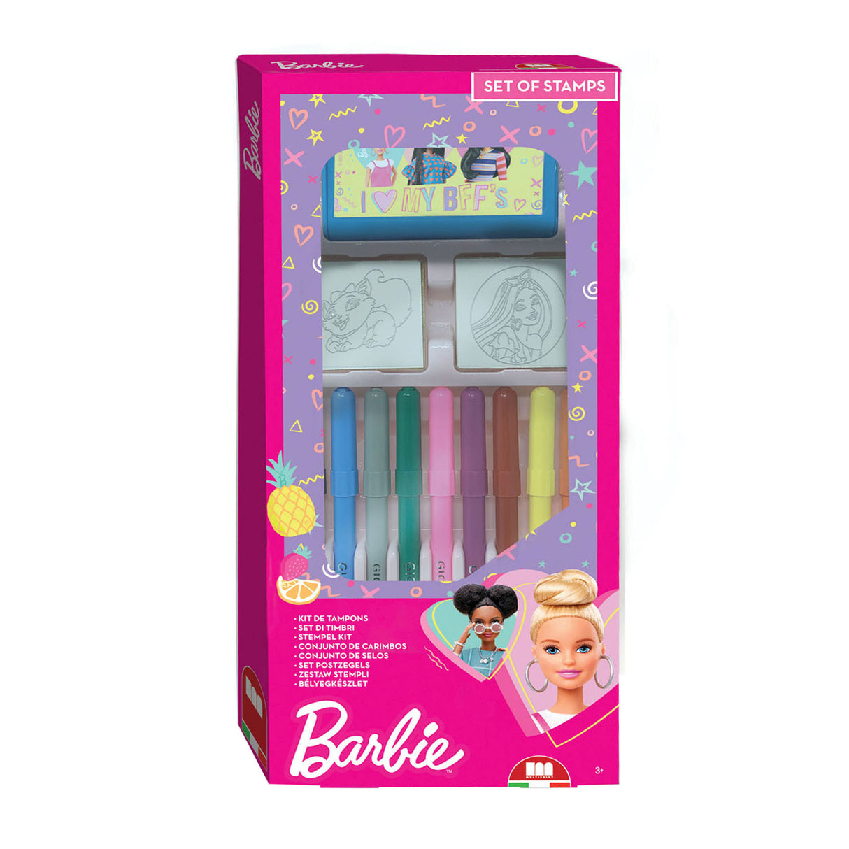 Multiprint Barbie -frimærke sæt med filt -tip kuglepenne