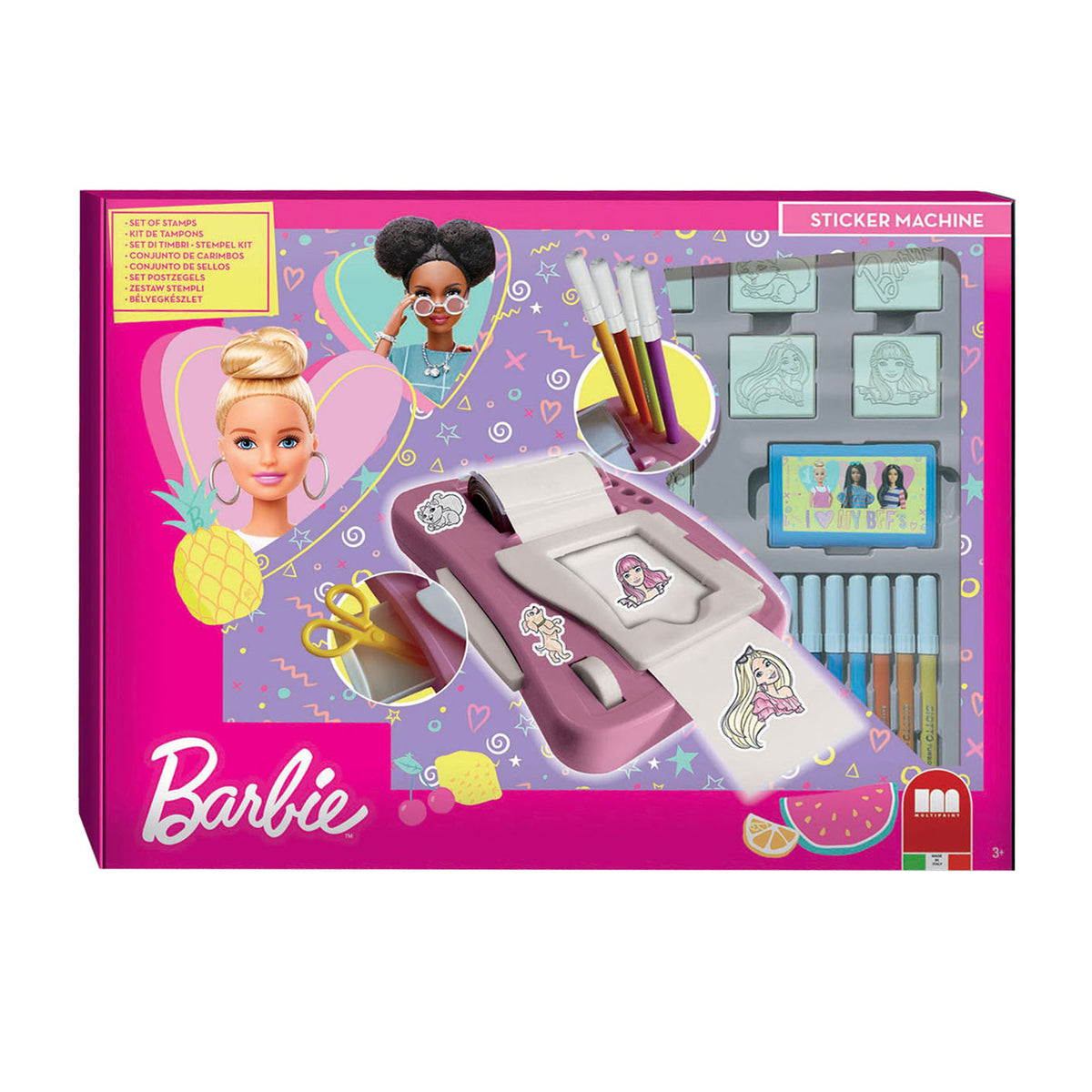 Multiprint barbie-klistermærkemaskinesæt kreativt legetøj.