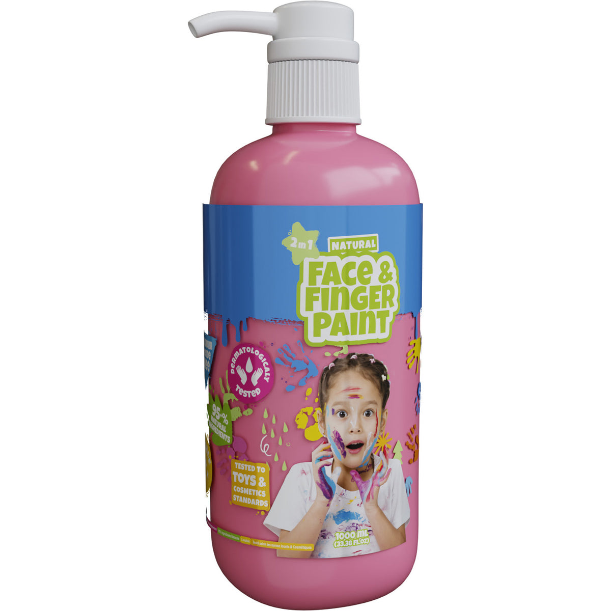 Naturlig ansigtsfingerfarveflaske med pumpe - pink, 1l - ansigtsmaling