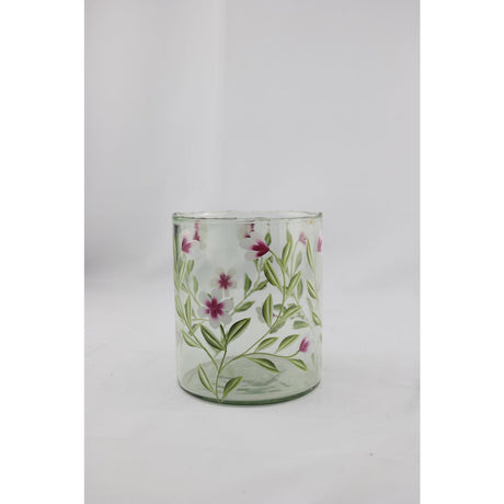 Palæ atmosfære lanterne glas med lyserøde blomster 13x13x15cm