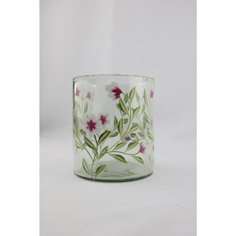 Palæ atmosfære lanterne glas med lyserøde blomster 13x13x15cm