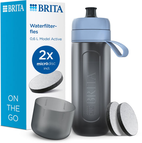 Brita - fill go - aktiv drikkedunk til voksne - 0,6l - mørkeblå - inklusive 1 microdisc filterpatron - ideel til drikkeflasker