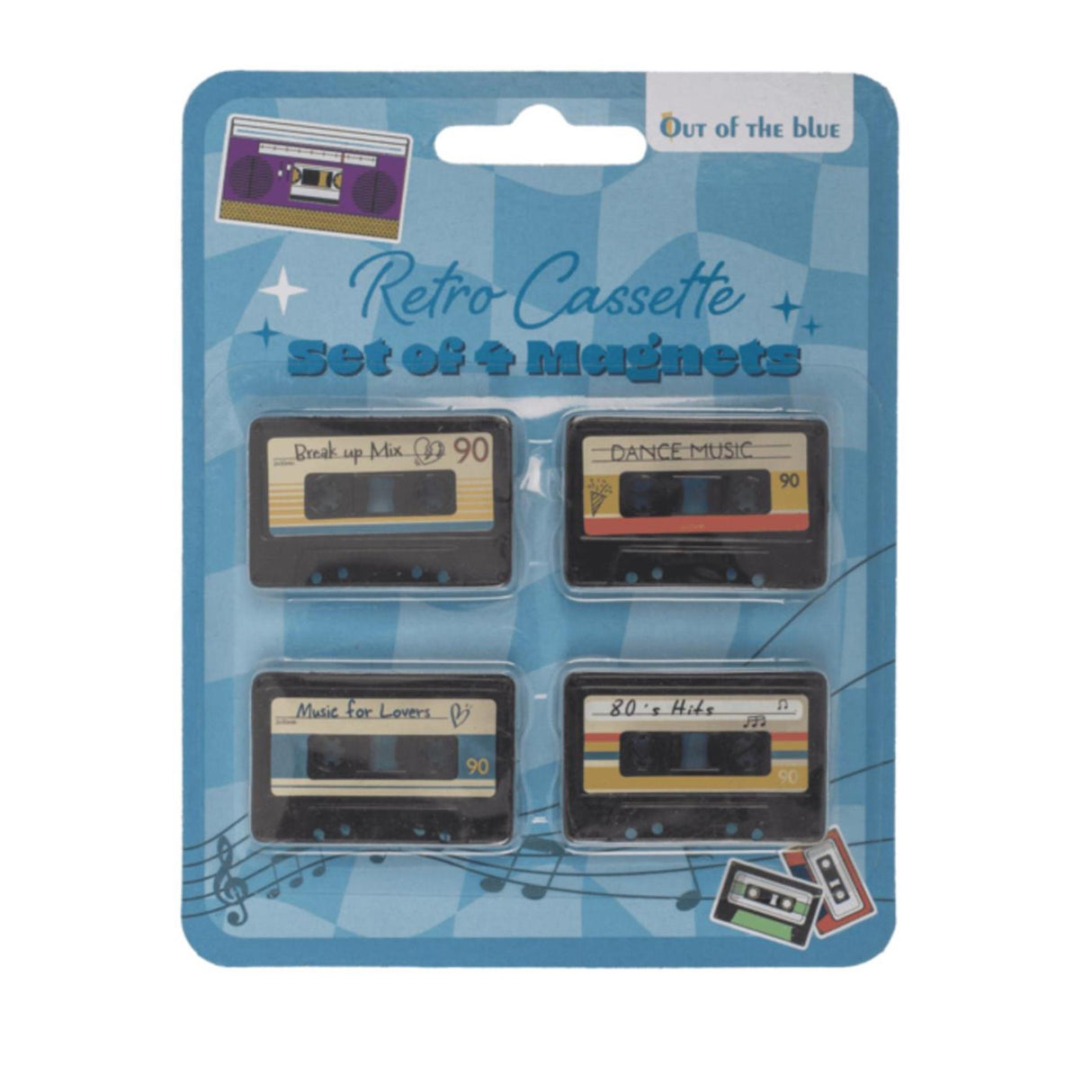 Ootb køleskabsmagneter retro kassette 3x4,2cm sæt med 4 stk
