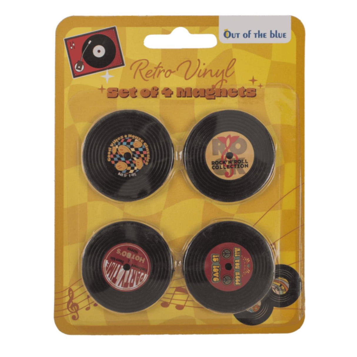 Ootb køleskabsmagneter retro LP 4,2x4,2cm sæt med 4 stk.
