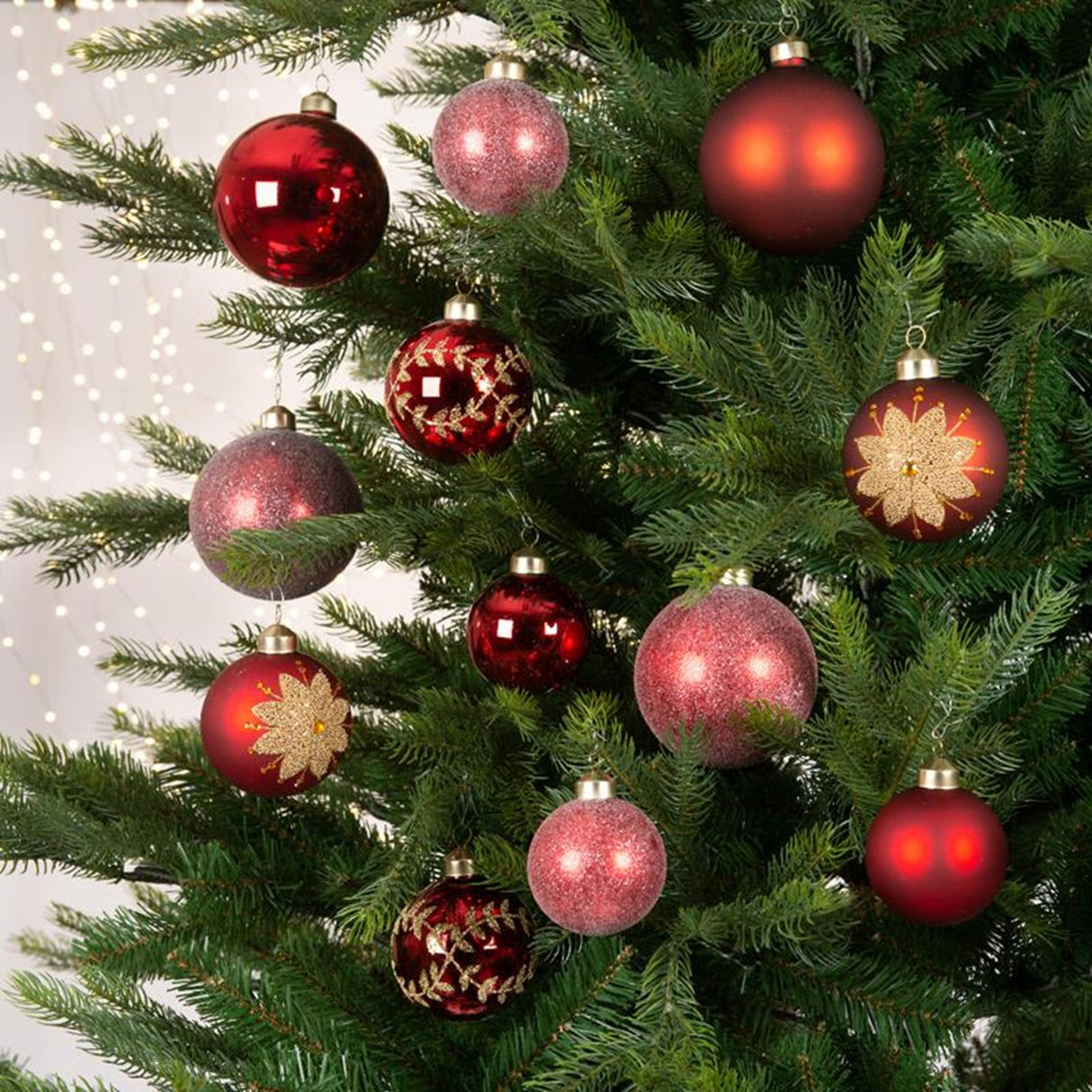 Decoris julekugler glas mix æske 12 stk rød