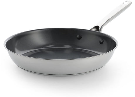 Bk sparkling koekenpan 28cm - pfas-vrije antikleeflaag - koekenpan inductie - keramische koekenpan - ovenbestendig tot 220°c - rvs handgreep - zilver