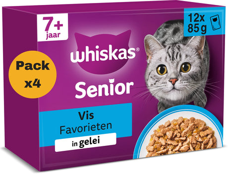 Whiskas kattefoder - senior 7+ - fiskeudvalg i gelé - 48x85g
